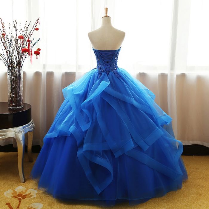 Chic Ball Gowns Royal Blue Strapless Modest Long Prom Dress Evening Dress SED408