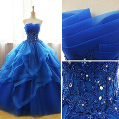 Chic Ball Gowns Royal Blue Strapless Modest Long Prom Dress Evening Dress SED408