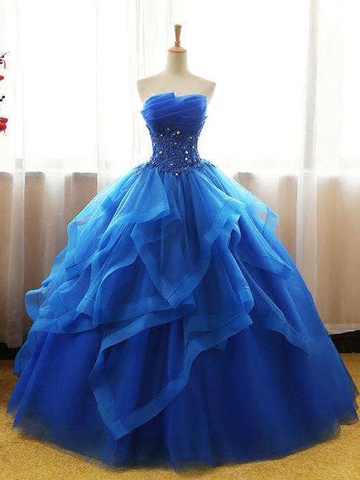 Chic Ball Gowns Royal Blue Strapless Modest Long Prom Dress Evening Dress SED408