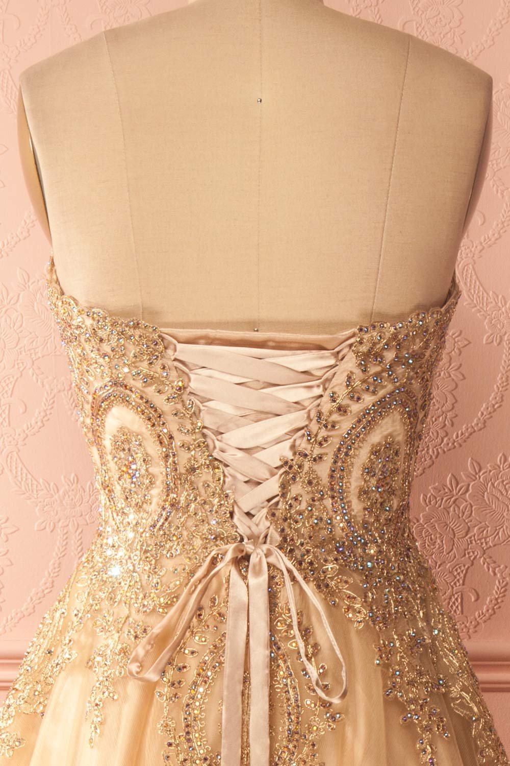 Sparkly Sweetheart Neck Gold Prom Dress A-line Rhinestone Prom Dresses Long Evening Dress SED403