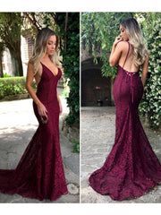 Chic Burgundy Prom Dresses Long Mermaid Modest Cheap Long Prom Dress With Lace SED499|Selinadress