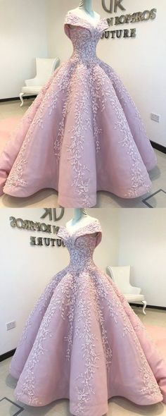 Chic Ball Gowns Off-the-Shoulder Prom Dresses Pink Lace Prom Dress Evening Dresses ASSD027