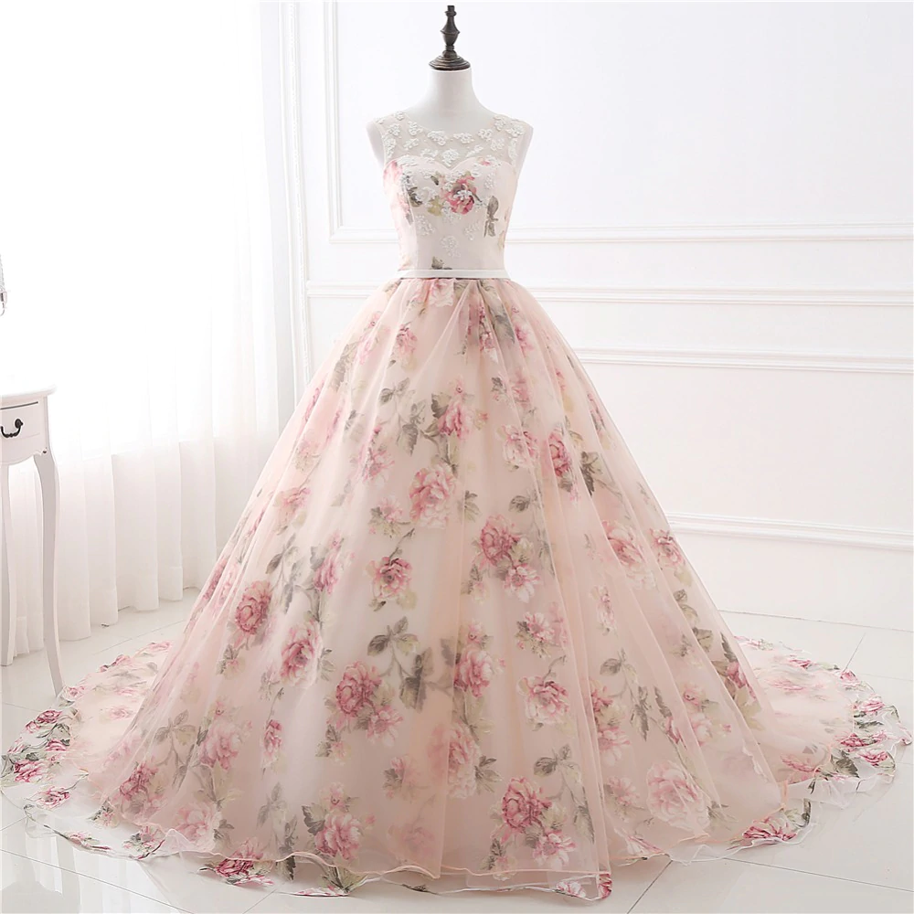 Chic Long Prom Dresses Ball Gowns  Pearl Pink Flower Prom Dress Evening Dresses SED407