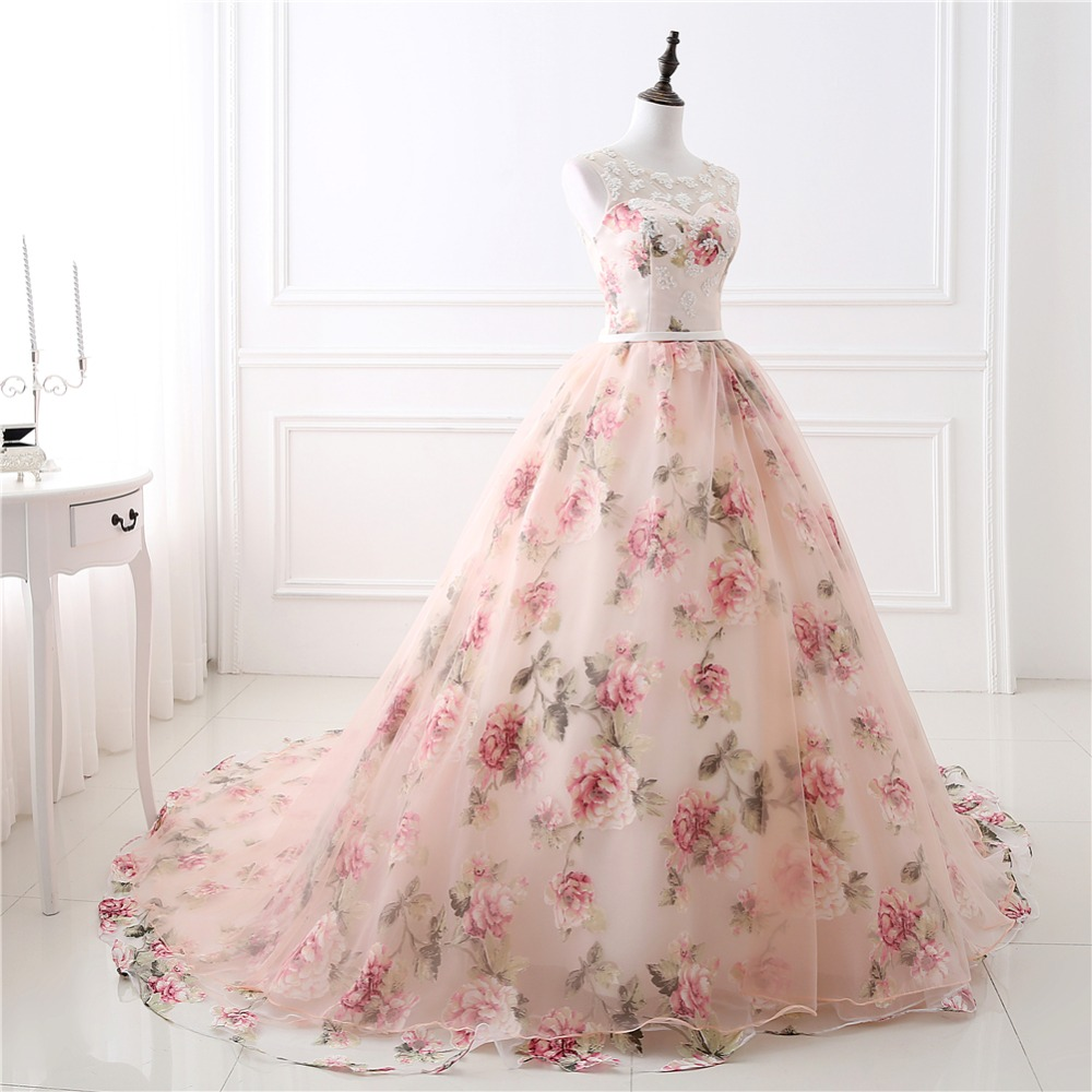 Chic Long Prom Dresses Ball Gowns  Pearl Pink Flower Prom Dress Evening Dresses SED407