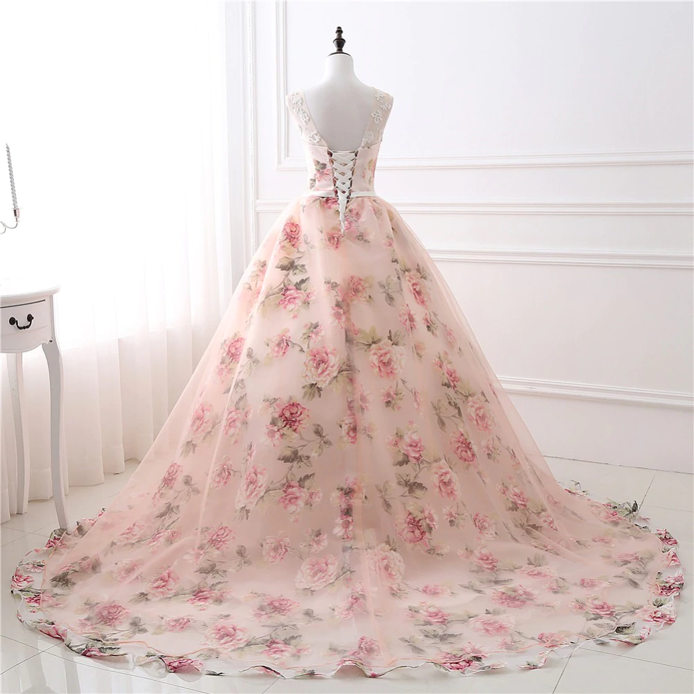 Chic Long Prom Dresses Ball Gowns  Pearl Pink Flower Prom Dress Evening Dresses SED407