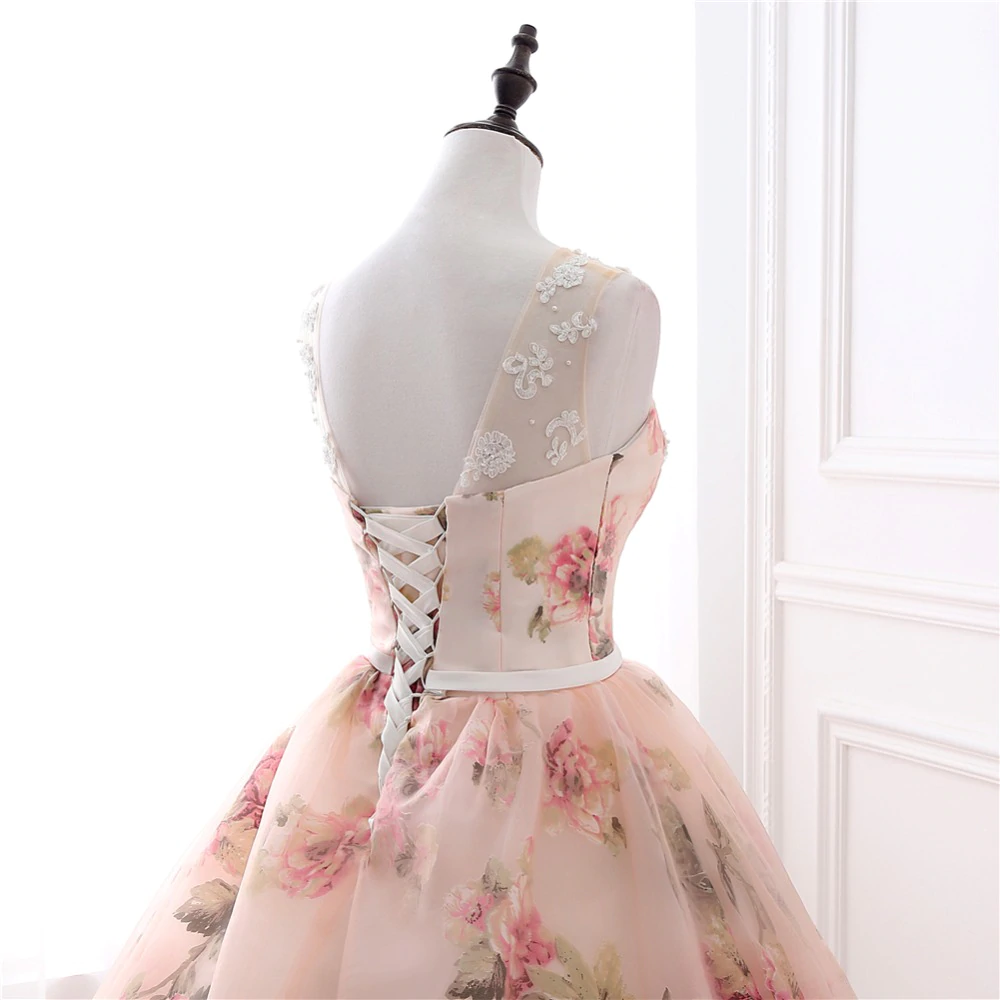 Chic Long Prom Dresses Ball Gowns  Pearl Pink Flower Prom Dress Evening Dresses SED407