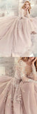 A-line Scoop Lace Prom Dresses Tulle Long Sleeve Long Prom Dress Evening Dress SED322