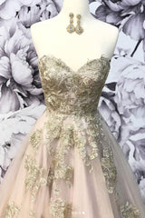 Sweetheart Gold Long Prom Dress With Applique Beautiful Prom Dress Long Evening Dress SED492|Selinadress