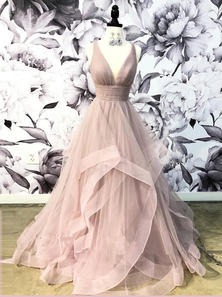 Open Back Dusty Pink Long Prom Dress Simple Ball Gowns Unique Prom Dress Long Evening Gowns SED494|Selinadress