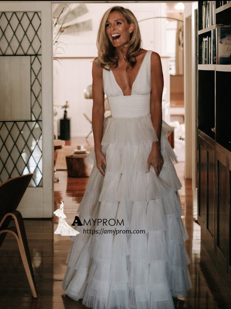 V neck Beach Wedding Dresses Rustic Beach Wedding Dresses SEW017