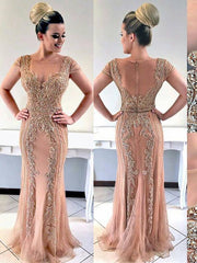 A-line Strapless Champagne Long Prom Dress Lace Evening Dress #SED159