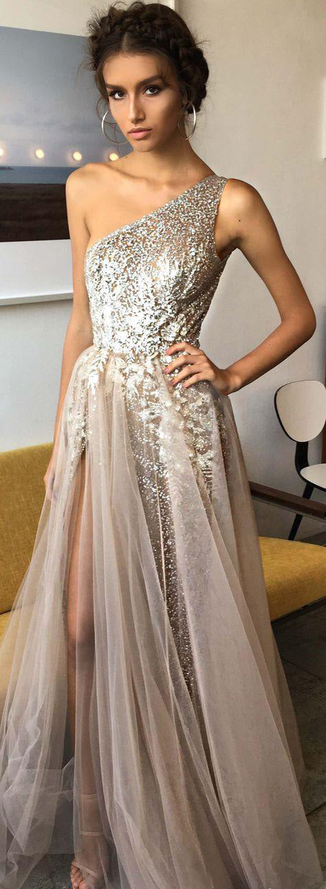 A-line Prom Dresses Scoop Floor-length Tulle Prom Dress Evening Dresses ASSD022