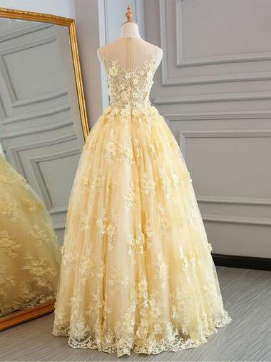 A-line Prom Dresses Scoop Applique Modest Long Prom Dress Evening Dresses SED464|Selinadress