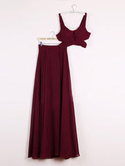 Two Pieces A-line Prom Dresses Burgundy Long Prom Dress Evening Dresses ASSD018