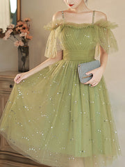 Simple green sweetheart neck tulle short prom dress green homecoming dress