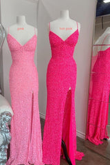 Sexy Pink Glitters Mermaid Long Party Dress EWQ006