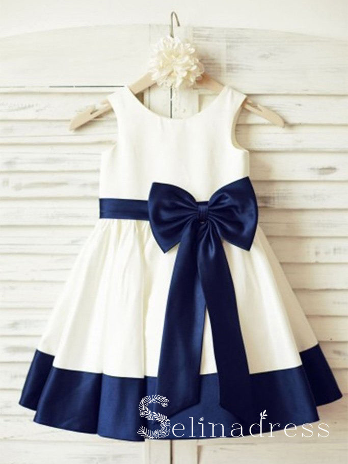 Ivory Scoop Neck Princess Big Bow Cute Flower Girl Dresses GRS003