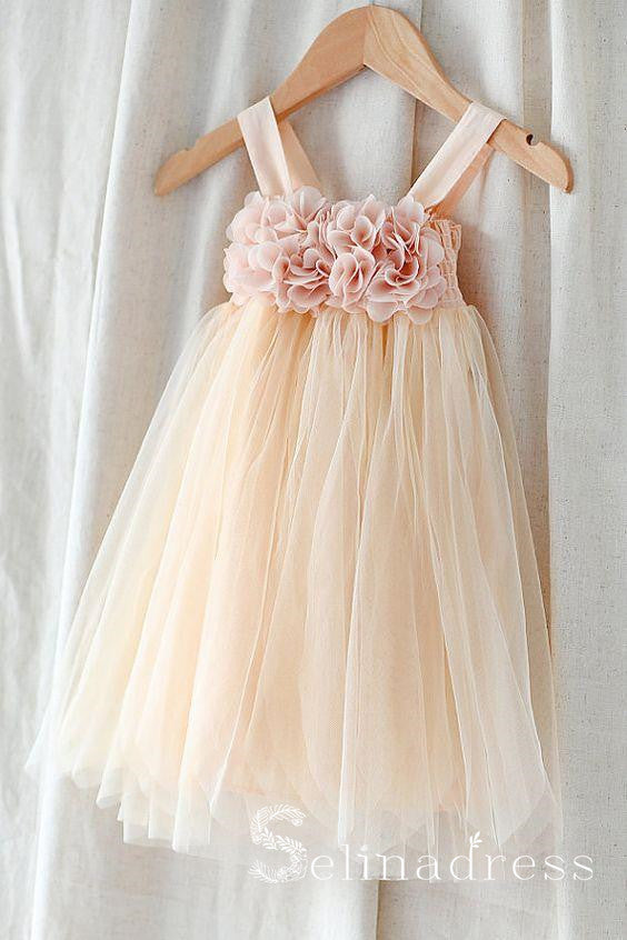 Pink Floral Princess Cute Flower Girl Dresses GRS023