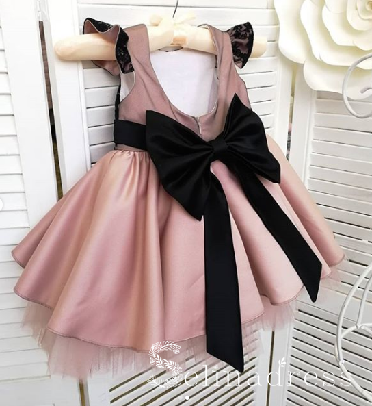 Black Lace Lovely Pretty Pink Wedding Little Girl Flower Girl Dresses GRS012|Selinadress