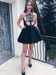 Black Homecoming Dresses Lace Aline Short Prom Dress Mini Party Dress JK577