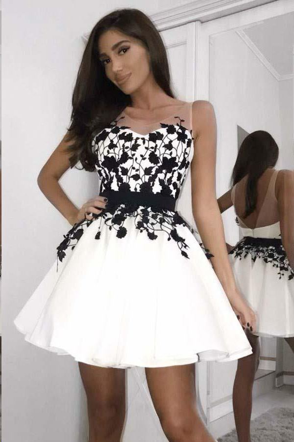 Black and White Homecoming Dresses Chic Short Prom Dress Party Dress JK659