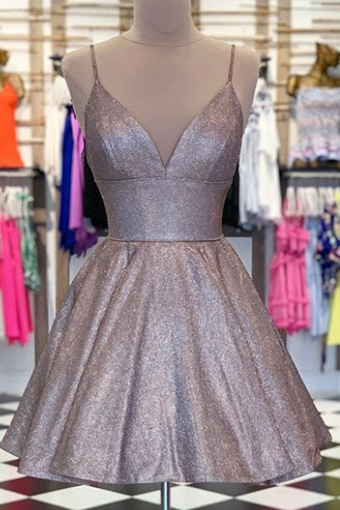 Spaghetti Straps V Neck Mini Prom Homecoming Dress Aqua Silver Cocktail Dress ANN6308