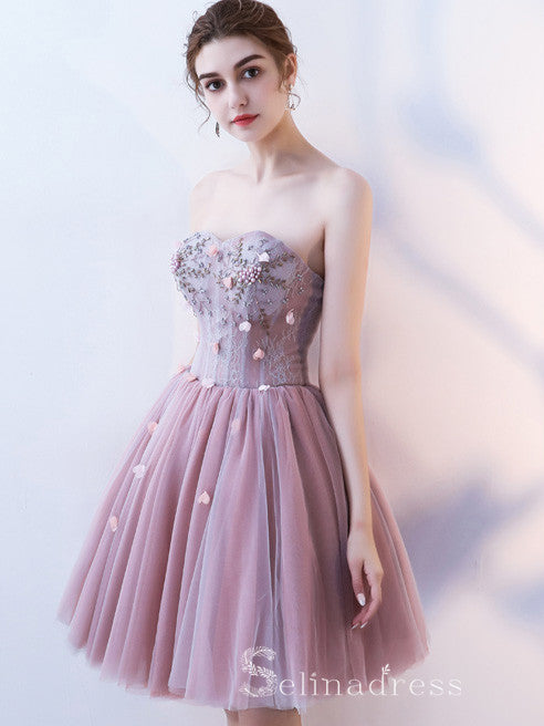 Dusty Pink Strapless Cute Short Homecoming Dresses Cocktail Dress MHL032