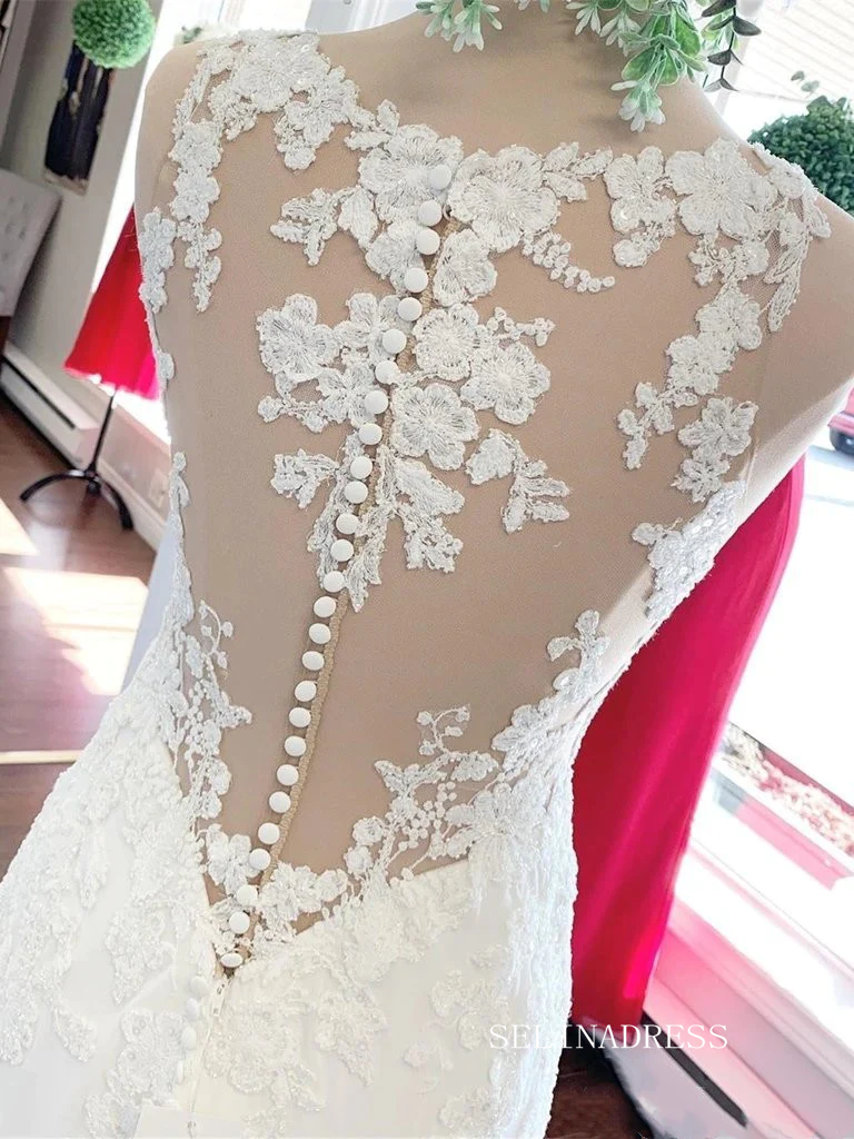 Mermaid Scoop Applique Lace Boho Wedding Gowns Rustic Modest Wedding Dresses KTC051|Selinadress