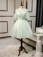 Simple sweetheart neck tulle short prom dress, green party dress