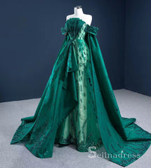 Haute Couture Off-the-shoulder Green Long Prom Dresses Beaded Pageant Gown SC001