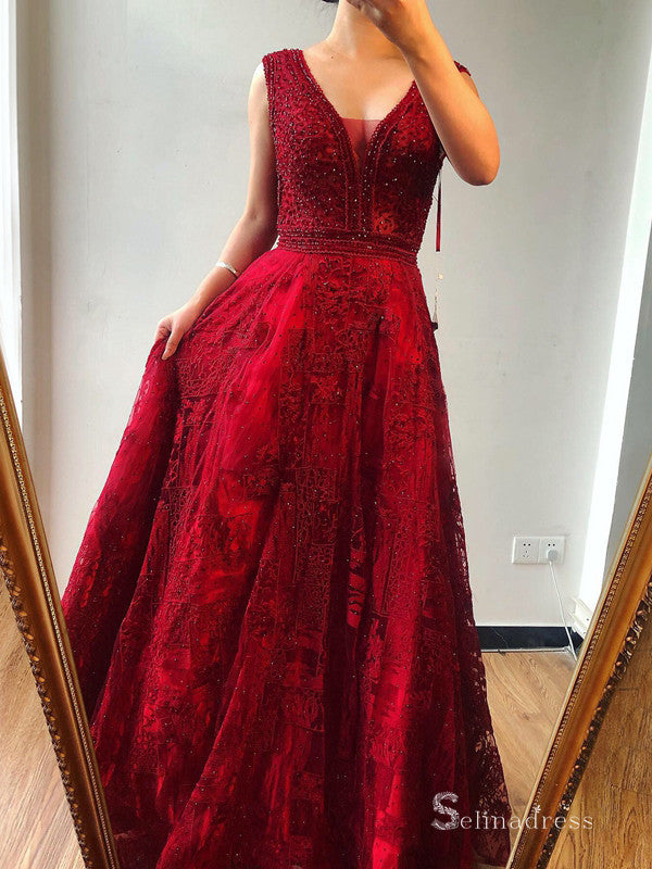 A-line Luxury Lace Prom Dress Long Beaded Evening Formal Gown SC041 ...