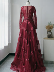 Selinadress Elegant Long Luxury Burgundy Long Evening Dress Formal Gowns SC090