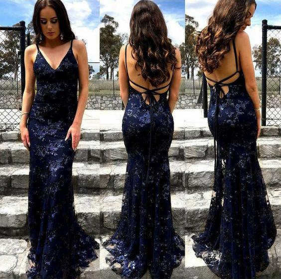 Spaghetti Straps Mermaid Silver Long Prom Dress Sequins Sparkly Evening Dress SED011|Selinadress