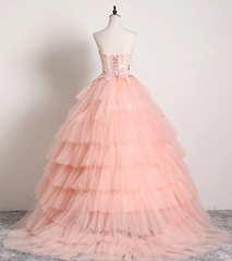 Sweetheart Pink Tulle 3D Lace Multi-layered Ball Gown Formal Prom Dress #SED243