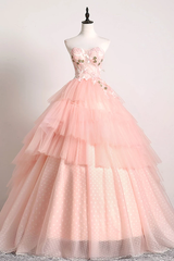 Sweetheart Pink Tulle 3D Lace Multi-layered Ball Gown Formal Prom Dress #SED243