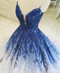 Ombre Prom Dress With Applique Royal Blue Prom Dresses Long Evening Dress #SED262