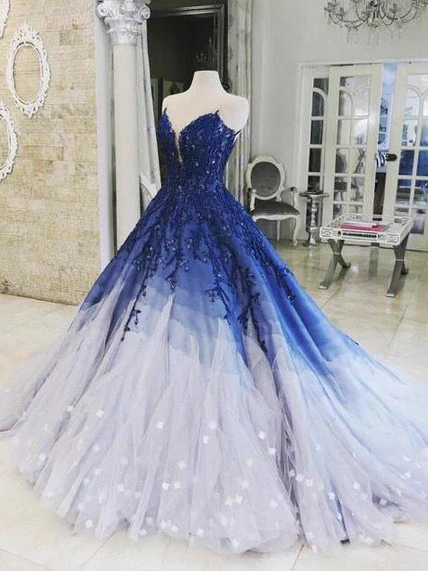 Sweetheart Neck Blue Long Prom Dresses, Blue Formal Gown Evening Dress –  toptby