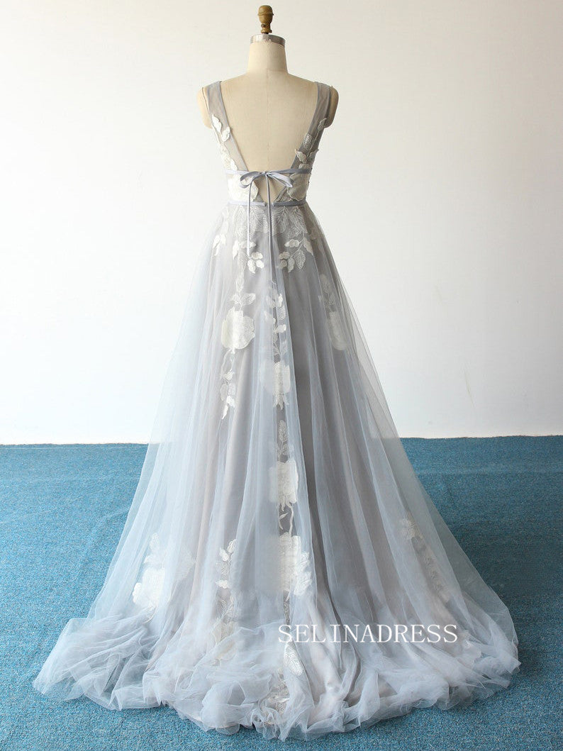 A Line V neck Vintage Wedding Dresses See Through Wedding Gowns SED353