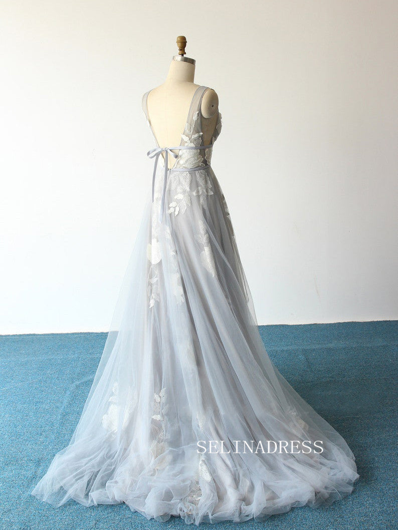 A Line V neck Vintage Wedding Dresses See Through Wedding Gowns SED353