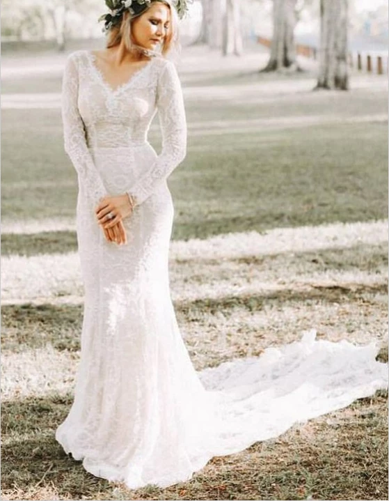 Rustic Two Pieces Long Sleeve See Through Wedding Dresses Bridal Gowns  SEW050