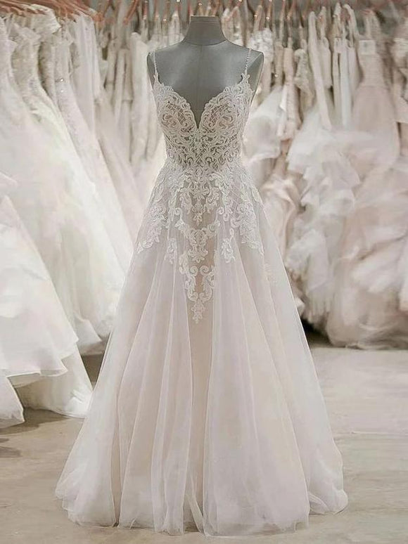Chic Spaghetti Straps Romantic Wedding Dresses Open Back Chiffon Bidal  Dresses JKP014