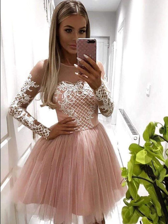 long sleeve lace short prom dress