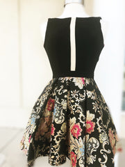 Black Short Prom Dress Unique Embroidery Homecoming Dress MHL091