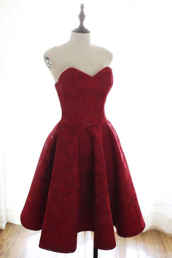 Burgundy Sweetheart Lace Short Prom Dresses Homecoming Dresses MHL116 ...