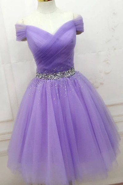 A-line Cap Sleeve Beaded Short Prom Dress Lilac Homecoming Dress MHL10 –  SELINADRESS