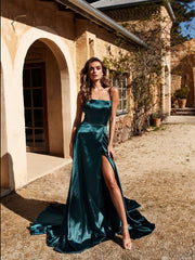 A-line Spaghetti Straps Long Prom Dresses Cheap Formal Gowns SED370