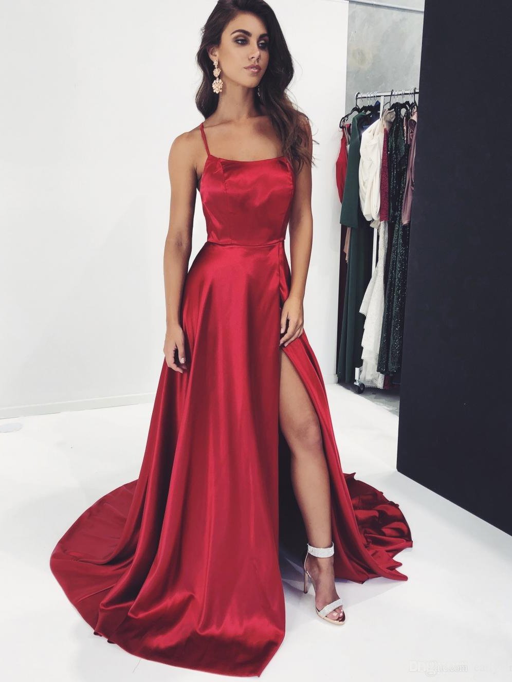 A-line Spaghetti Straps Long Prom Dresses Cheap Formal Gowns SED370