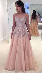 Beautiful A Line Prom Dresses Blushing Pink Rhinestone Short and Long Luxury Prom Dress SED560|Selinadress