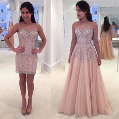 Beautiful A Line Prom Dresses Blushing Pink Rhinestone Short and Long Luxury Prom Dress SED560|Selinadress