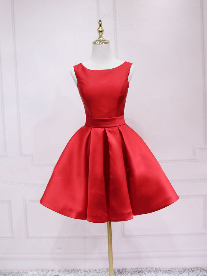 A-line Bateau Black Homecoming Dress With Bow Satin Short Prom Dresses EDS033|Selinadress